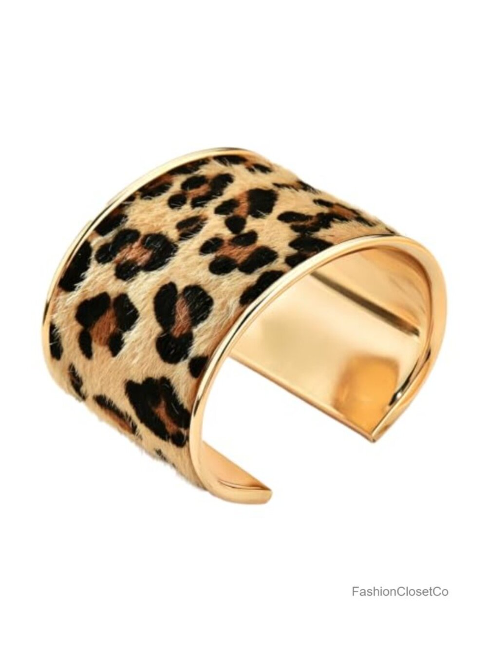 Women's Leopard Print Cuff Bracelet - Wide Open Bangle, Alloy Metal Jewelry